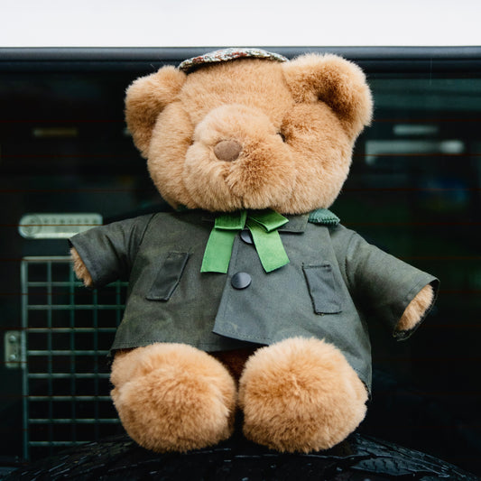 Vintage Land Rover Teddy Bear with Flat Cap and Wax Jacket