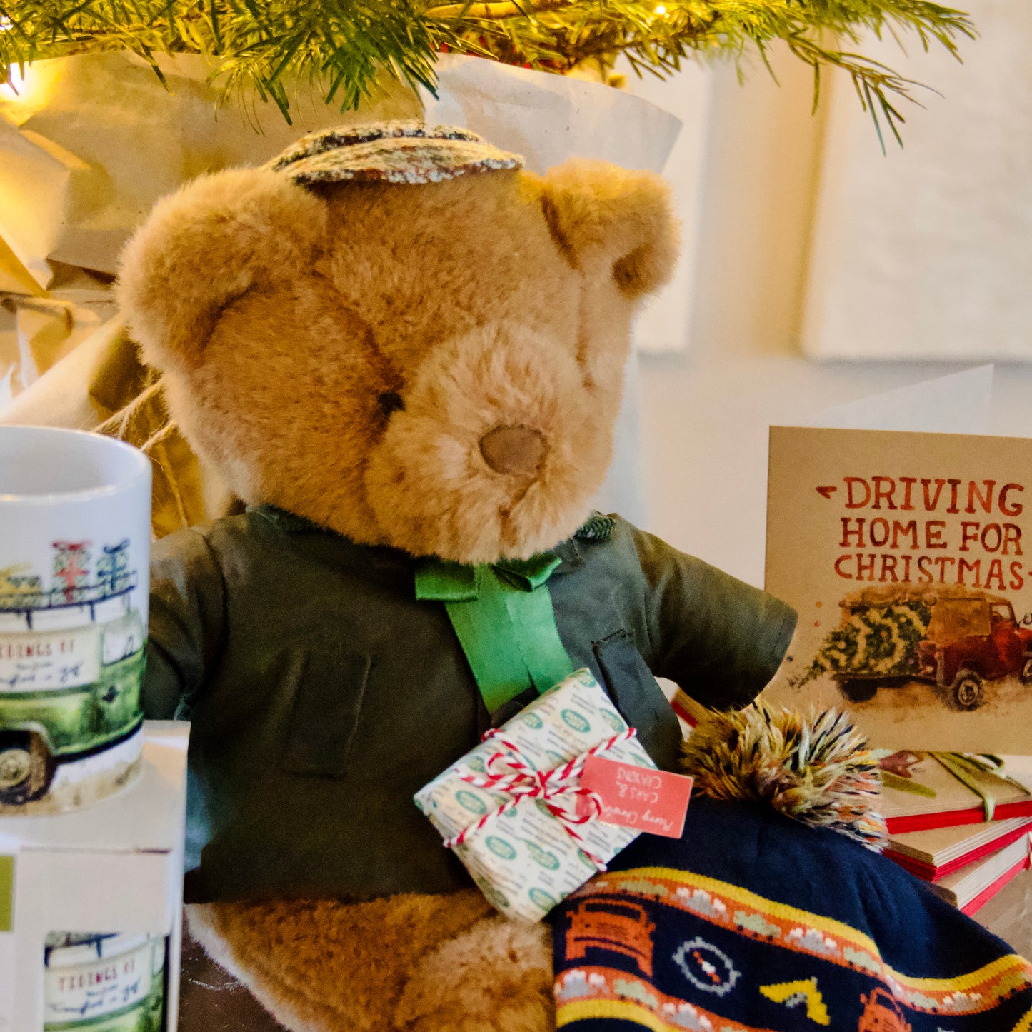 Vintage Land Rover Teddy Bear with Flat Cap and Wax Jacket